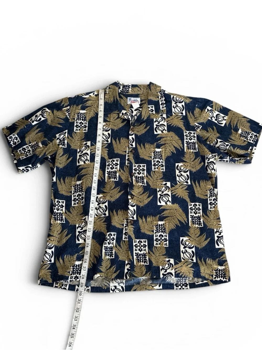 Men's Navy Turtle Palm Print Short-Sleeve Hawaiian Shirt Sz XL